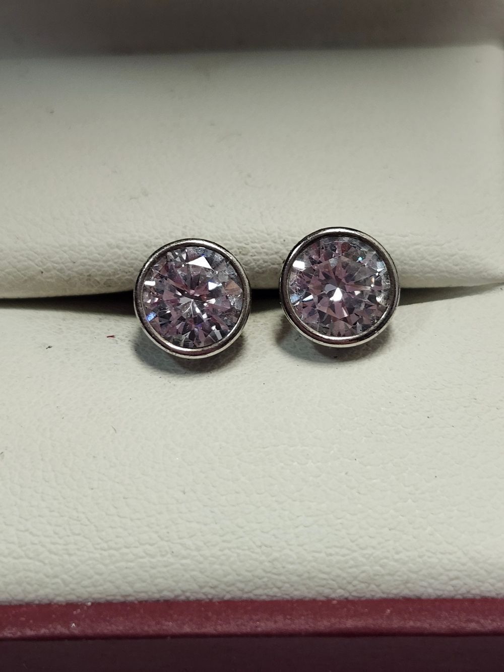 Sterling Silver Crystal Bezel Stud Earrings 925